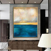 Large Abstract Paintings On Canvas Ocean Painting Blue Sunset Acrylic On Canvas | SUMMER SUNSET - Trend Gallery Art | Original Abstract Paintings
