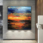 لوحات تجريدية لغروب الشمس على قماش أصلية ملونة لوحة تجريدية لوحات المناظر البحرية الحديثة جدار فني كبير | HEAVENLY FIRE