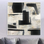 Extra Large Abstract Wall Art Beige Wall Art Black Painting Modern Painting On Canvas | UNLOADING