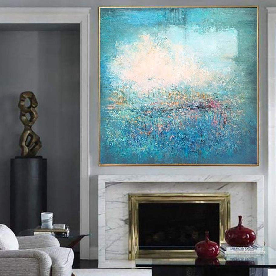 Peacock Blue Paintings On Canvas Oversized Paintings Abstract Turquoise Painting White Painting | TURQUOISE ILLUSION - Trend Gallery Art | Original Abstract Paintings