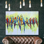 لوحة كبيرة العمل الفني الأصلي الطيور اللوحة الببغاوات الرسم الزيتي على قماش | MACAWS