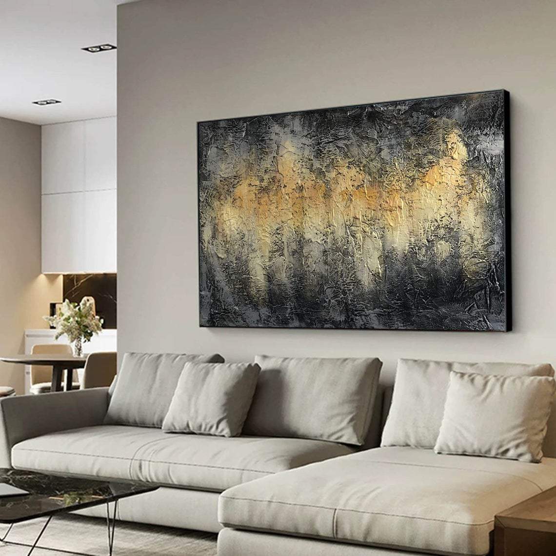 Large Abstract Canvas Art Gray Painting Gold Acrylic Modern Handmade | GOLDEN MIRAGE - Trend Gallery Art | Original Abstract Paintings