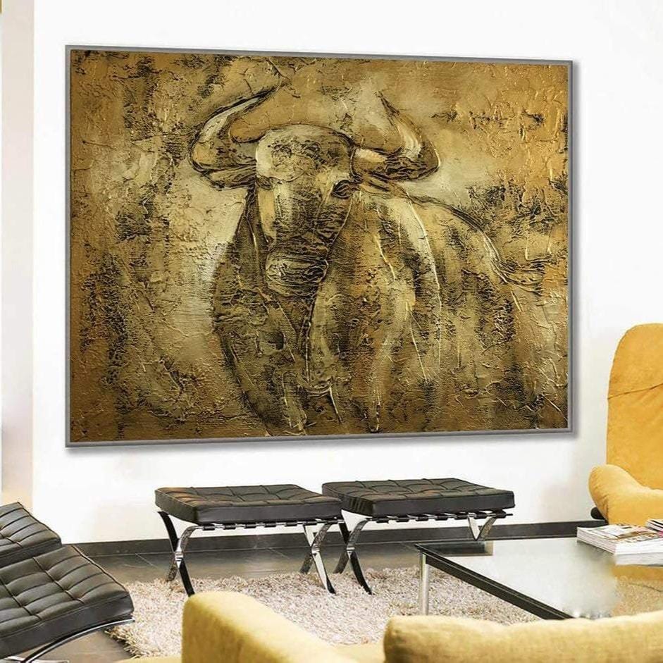 Large Painting On Canvas Original Abstract Bull Painting Gold Painting Modern Wall Art Framed Wall Art | GOLDEN OX - Trend Gallery Art | Original Abstract Paintings