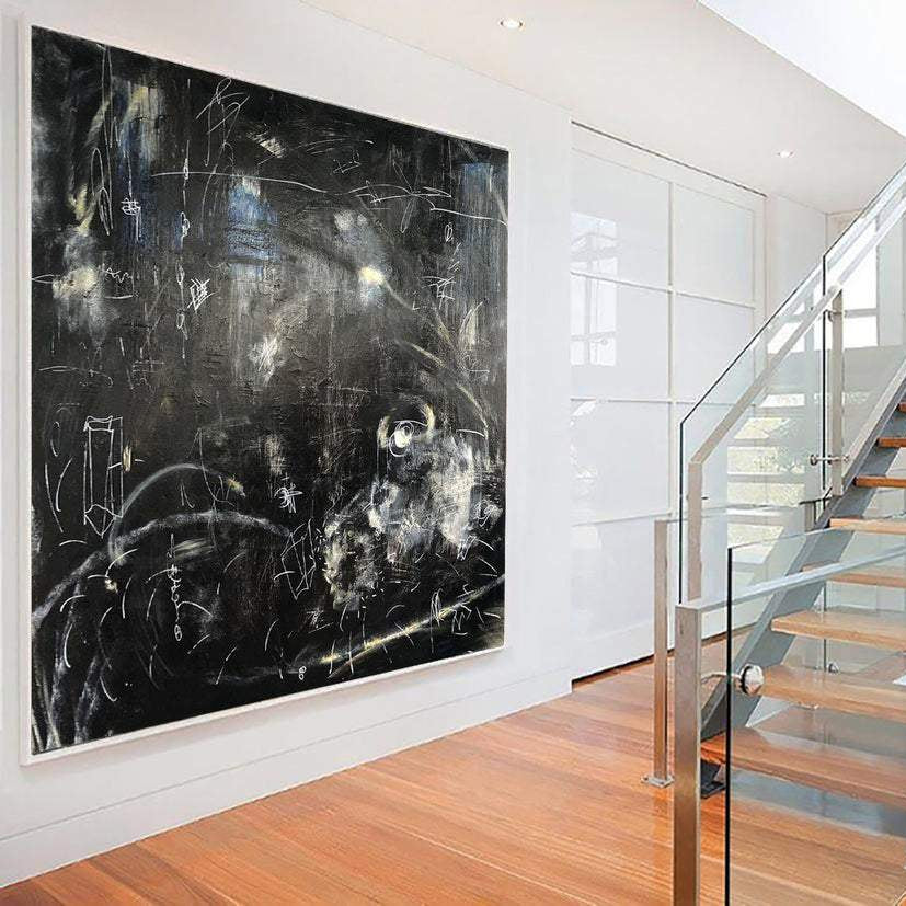 Oversized Black Abstract Painting On Canvas Oil Acrylic Artwork Modern Wall Decor | FOLLOW THE WHITE RABBIT - Trend Gallery Art | Original Abstract Paintings