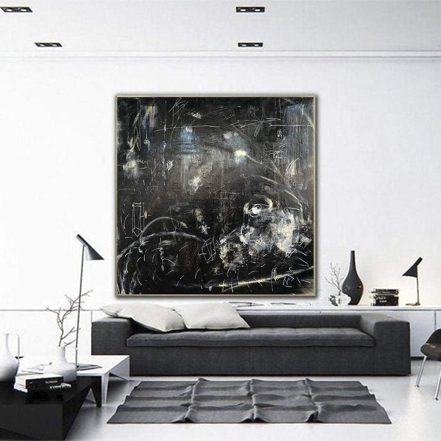 Oversized Black Abstract Painting On Canvas Oil Acrylic Artwork Modern Wall Decor | FOLLOW THE WHITE RABBIT - Trend Gallery Art | Original Abstract Paintings