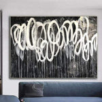 Oversize Abstract Black And White Painting On Canvas Modern Art Wall Decor | FIREFLY TRAJECTORIES