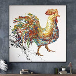 Rooster Painting Colorful Wall Art Oil Painting On Canvas Living Room Art | ROOSTER