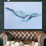 Oversize Abstract Wall Art Whale Painting Animal On Canvas Modern Oil Home Decor | BLUE WHALE