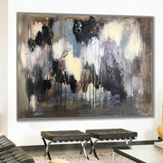 لوحة أصلية كبيرة على قماش بألوان الأرض جدار الفن التجريدي الظلام الفن الحديث جدار ديكور | RAINY SUNDAY