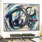لوحة ملونة تجريدية كبيرة الحجم على قماش أكريليك فن جداري حديث | BLACK CIRCLES
