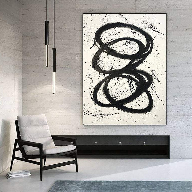 Huge Wall Art Black And White Abstract Painting Circle Fine Art On Canvas | STAYING TUNED - Trend Gallery Art | Original Abstract Paintings