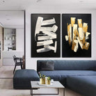 Black Fine Art On Canvas Modern Wall Art Set Of 2 Paintings Gold and White | BREATHING - Trend Gallery Art | Original Abstract Paintings