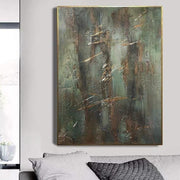 Large Original Abstract Green Paintings On Canvas Brown Art Minimalist Wall Art Fine Art | THE NIGHT IS TENDER