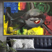 لوحة تجريدية لسمك القرش لوحة زيتية كبيرة أصلية من قماش القرش الأبيض العظيم جدار الفن شارع الفن قماش مكتب ديكور الفن المعاصر | SHARKY