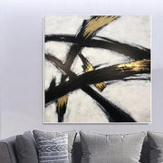 Large Original Oil Paintings On Canvas Black And White Franz Kline style Gold Leaf Fine Art Modern Wall Art | BLACK GLARE