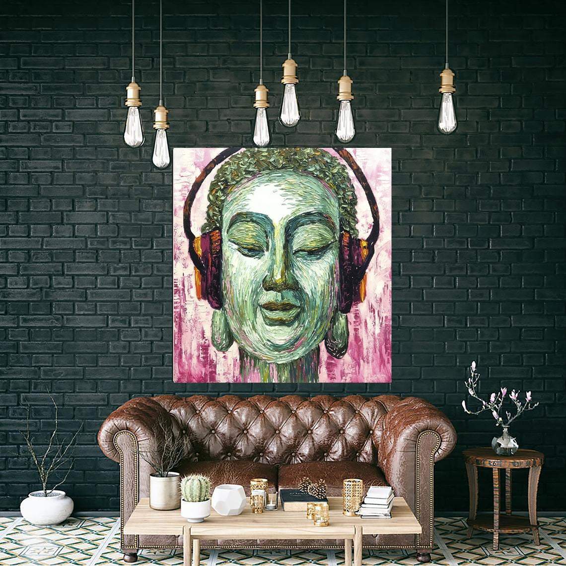 Large Original Painting With Headphones Fine Art Asian Oil Paintings O