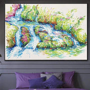 Extra Large Original Abstract Colorful Creek Paintings On Canvas Oil Painting Impasto Painting Modern Fine Art Decor | RIVER IN SPRING