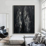 لوحات سوداء تجريدية كبيرة على زيت على قماش ، فن جميل معاصر ، جدار فني أصلي لديكور الحائط | ETERNAL BATTLE
