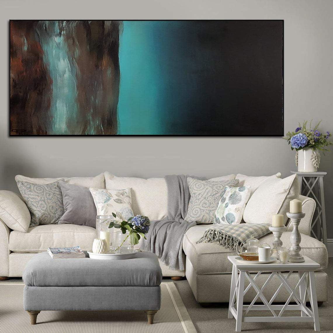 Extra Large Large Wall Art Abstract Contemporary Painting Abstract Acrylic Paintings on Canvas Aqua Abstract Painting Wall Decor | BEYOND THE HORIZON - Trend Gallery Art | Original Abstract Paintings