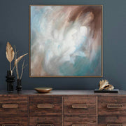 Abstract original oil painting on canvas: bright impasto painting in blue, white, brown colors as contemporary art wall decor | SKY AFTER THE STORM