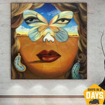 سريالية اللوحة قماش ملون جدار الفن دالي نمط قماش مجردة جدار الفن مجردة امرأة وجه اللوحة الفاخرة جدار الفن | BUTTERFLY EFFECT 46"x46"