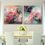مجموعة كبيرة من 2 لوحات مجردة ملونة جدار الفن قماش نابض بالحياة الفن سبلاش جدار الفن Diptych اللوحة مرسومة باليد الفن | SPLASH OF FLOWERS