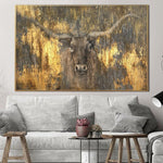 Original Bull Painting Canvas Gold Foil Artwork Animal Wall Art Longhorn Painting Textured Oil Painting Modern Hand Painted Art | OX