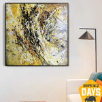 Original Painting Gold Abstract Small Canvas Art Painting Yellow Acrylic Painting, Small Abstract Acrylic Painting in size 27.55x27.55" | YELLOW CRAZINESS 27.55x27.55"