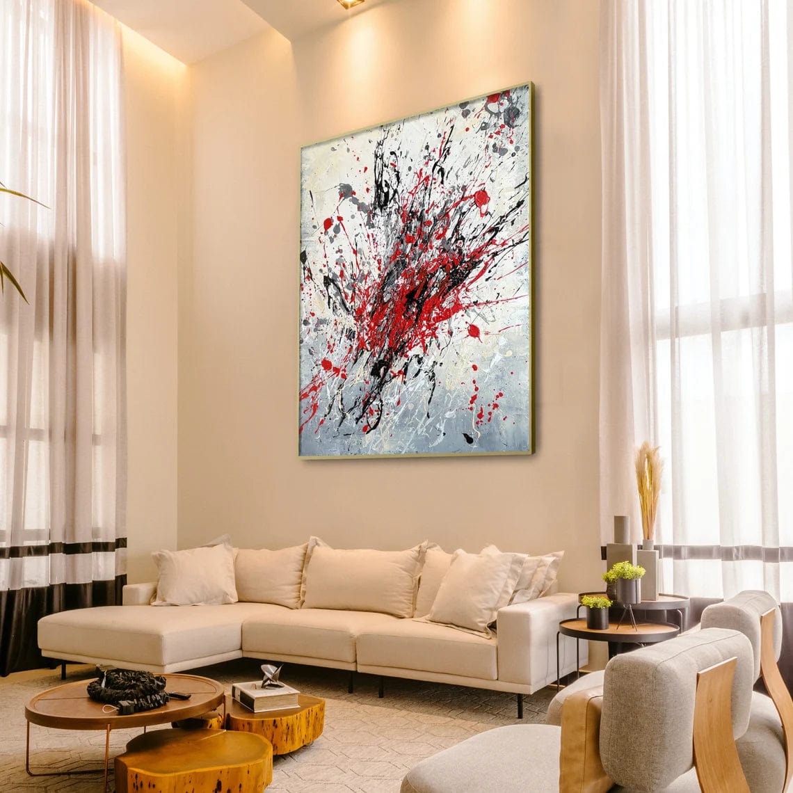 Bright Red Minimalist Abstract Canvas Art Painting, Abstract Canvas Painting, Relief Appearance Wall Art, Textured Painting, Modern Painting | SPLASH OF COLORS - Trend Gallery Art | Original Abstract Paintings