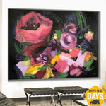 Extra Large Abstract Flower Paintings On Canvas Original Acrylic Wall Art | BOUQUET FROM THE PAST 40"x54"
