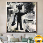Neo Expressionist Wall Art Black And White Paintings On Canvas Abstract Figurative Fine Art Modern Graffiti Style Wall Decor | HELLO 40"x40"