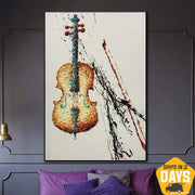 لوحة كمان كبيرة أصلية مجردة أداة الموسيقى الرسم على قماش الإبداعية الجميلة الفن اللوحة جدار ديكور فني | CREATIVE PATH 30"x20"