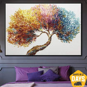 لوحات شجرة ملونة تجريدية كبيرة على قماش حديث فن راقٍ فريد من نوعه لوحة Impasto جدار آرت ديكوr | YEAR-ROUND 28"x39"