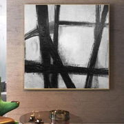 Large Oil Black and White Original Geometric Franz Kline style Abstract Fine Art Wall Decor | PRIMACY - Trend Gallery Art | Original Abstract Paintings