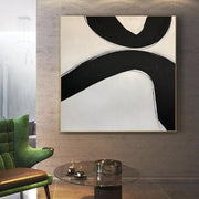 لوحة مربعة كبيرة أصلية سطرين أبيض وأسود جدار الفن الفني المنزلي الحديث | BLACK ROAD