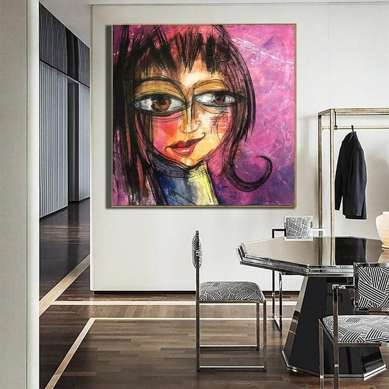 Abstract Face Painting Large Original Oil Painting Modern Painting Purple Painting Abstract Fine Art Wall Painting | PLAYFUL SMILE - Trend Gallery Art | Original Abstract Paintings