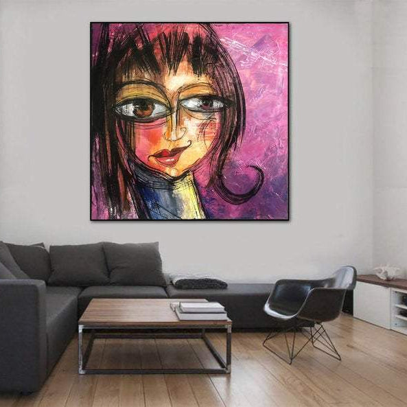 Abstract Face Painting Large Original Oil Painting Modern Painting Purple Painting Abstract Fine Art Wall Painting | PLAYFUL SMILE - Trend Gallery Art | Original Abstract Paintings