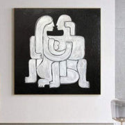Original Modern Square Two People Paintings Abstract Black And White Art | LOVERS
