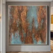 Extra Large Abstract Paintings On Canvas Bronze Original Artwork Blue Modern Wall Art | WATER ON MARS