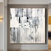 Oversized Modern Painting On Canvas White Wall Art Original Grey Artwork Oil Custom Art Wall Decor | SNOW MOUNTAIN