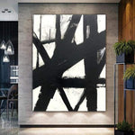Large Framed Canvas Black White Oil Painting Line Wall Art Franz Kline style Canvas Artwork Texture Painting | MANHATTAN