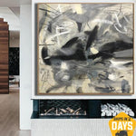 Extra Large Acrylic Abstract Grey Art Beige Paintings On Canvas Fine Art Wall Decor | MEMOIR DIARY 40"x40"