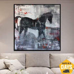 لوحة الحصان الأسود لوحة تجريدية لوحة جدارية على شكل حيوانات كبيرة جدًا | COURSER 40"x40"