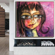 Abstract Face Painting Large Original Oil Painting Modern Painting Purple Painting Abstract Fine Art Wall Painting | PLAYFUL SMILE - Trend Gallery Art | Original Abstract Paintings
