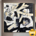 Large Original Acrylic Black And White Paintings On Canvas Abstract Modern Wall Art | COUP IN SPACE 32"x32"