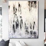 Large Abstract Canvas Black And White Art Original Painting Abstract Palette Knife Art Contemporary | RAIN DRAPE