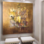 لوحة زيتية كبيرة تجريدية أصلية باللونين الذهبي والبرتقالي | GOLDEN ELEGANCE
