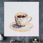 فنجان كبير من القهوة لوحة زيتية ملونة فن تجريدي حديث | NEEDED BREAK