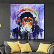 Large Monkey Painting On Canvas Monkey In Headset Oil Painting | YOUR VIBE