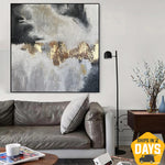 لوحة زيتية تجريدية باللونين الأبيض والأسود ، لوحة فنية جدارية بأوراق ذهبية ، أعمال فنية أكريليك لغرفة النوم | FETTERS OF THE SOUL 40"x40"